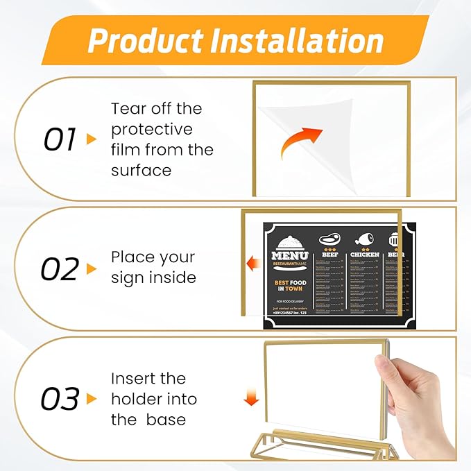 Smarpau 6x4 Gold Acrylic Sign Holder, 16 Pack Wedding Table Number Holders with Horizontal Stand, Double Sided Photo Picture Frames Stands, Flyer Stand, Paper Display Stand for Cafe, Restaurant
