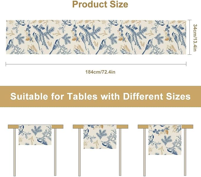 Floral Table Runner,Sketch Birds and Flowers Summer Table Runner Kitchen Dining Table Decoration for Home Party Decor 13x72 Inch