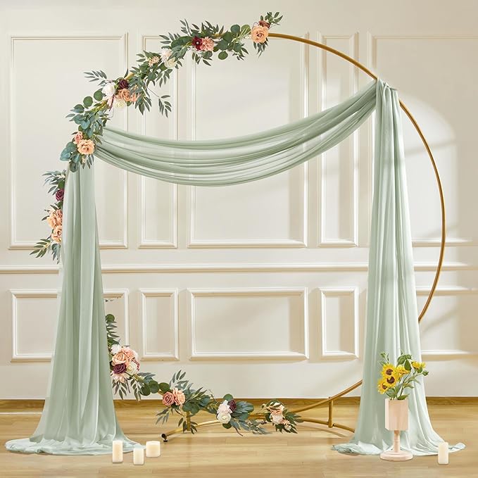PARTISKY Wedding Arch Draping Fabric, 1 Panel 28" x 19Ft Sage Green Sheer Fabric Drapes Backdrop Curtain for Wedding Ceremony Party Ceiling Decor（1 Panel）, Sage Green