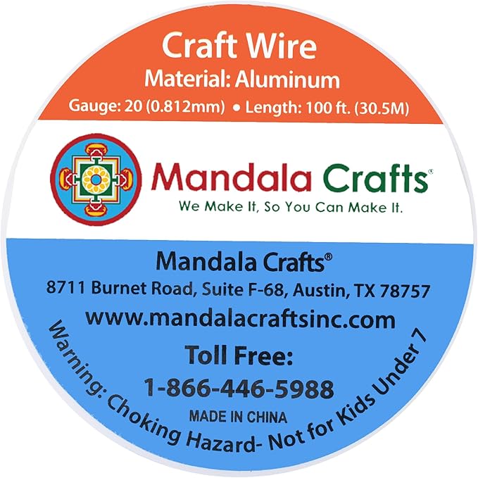 Mandala Crafts 20 Gauge Anodized Aluminum Craft Wire for Jewelry Making - 100 FT Colored Flexible Silver Tone Wire - Bendable for Bonsai Armature Crafting Sculpting