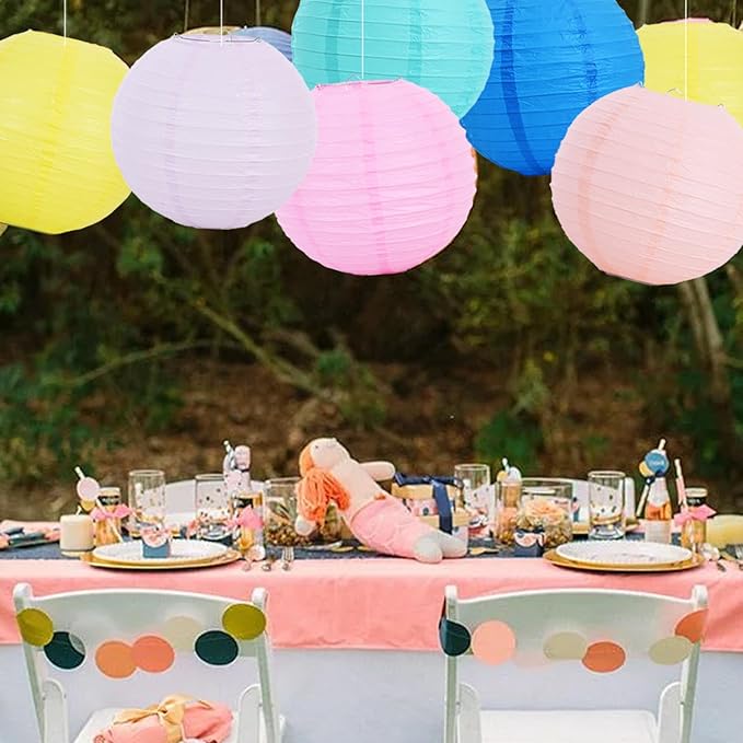 Round Paper Lanterns with Metal Frames, 12 Piece Macaroon Party Set