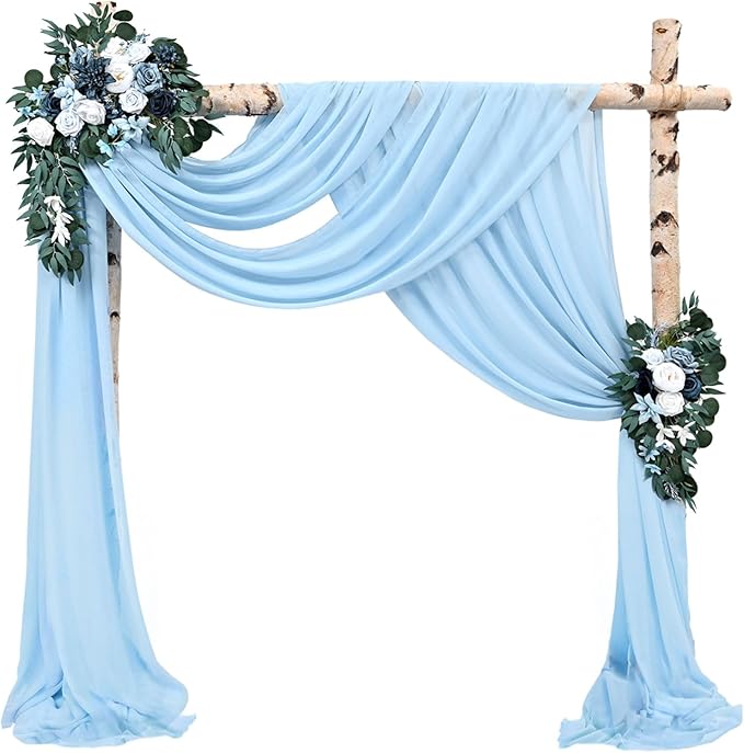 Wedding Arch Drape Fabric, 4 Panels, 20 Ft, Baby Blue Chiffon