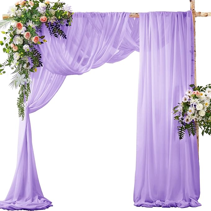 SiinvdaBZX 4 Panels Wedding Arch Draping Fabric 30" x 240" Lavender Purple Polyester Chiffon Multi-Occasion Decorative Drapery
