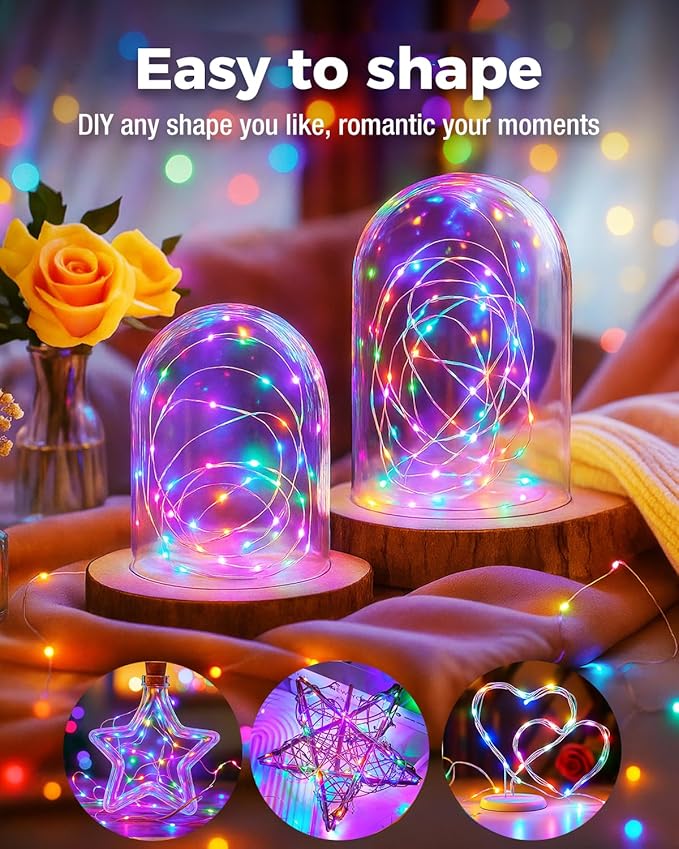 btfarm 12 Pack Fairy Lights Battery Operated, 7FT 20 LED Mini String Lights Waterproof Silver Wire for Mason Jars Centerpiece Table Crafts Bedroom Christmas Decoration,Colourful