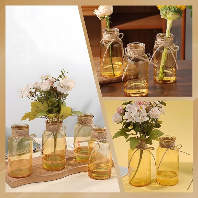 Gold Vases for Centerpieces Set of 12, Mason Jars Boho Cylinder Bud Vases in Bulk, Flower Glasses for Weddings Parties Vintage Home Decor