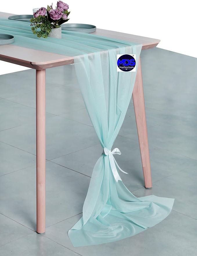 MDS 15 Pack 10ft Chiffon Table Runner 29 x 120 Inches Sheer Wedding Runner Romantic Rustic Table Runner for Wedding Decorations, Birthday Parties, Bridal Shower Party Arch Decor - Teal