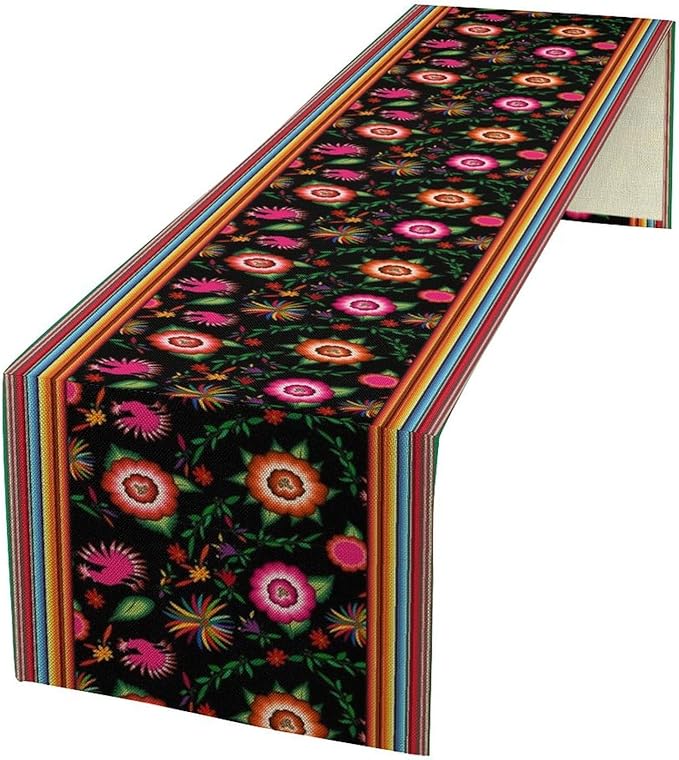 Mexican Table Runner,Colorful Flowers Cinco De Mayo Decor Table Runner for Kitchen Dining Table Home Party Decoration 13x90 Inch