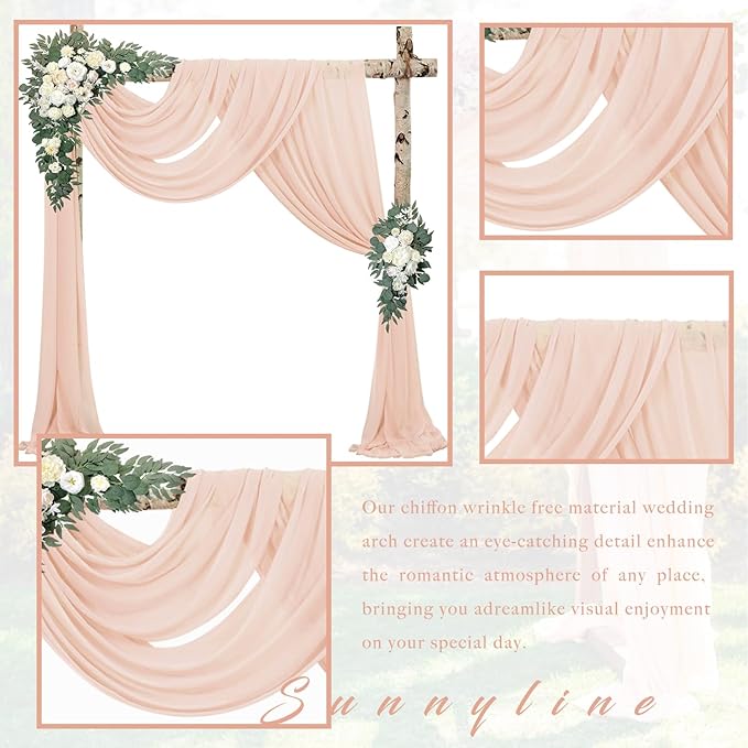 Wedding Arch Drapes Light Peach Chiffon 4 Panels 20 Ft x 28 In