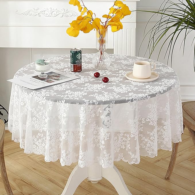 Jeloris Round Lace Tablecloth with Elegant Scalloped Bottom for Any Special Event Such as Wedding, Birthday Party, Baby Shower, Anniversary (70 inch, Style 1)