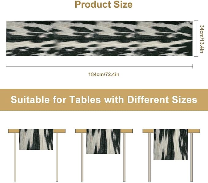 Rustic Cow Skin Print Table Runner, Country Farm Animal Fur Skin Pattern Western Style Brown Cowhide Print Cotton Linen Cottage Dinner Runner for Home Kitchen Dining, 13x36 Inch