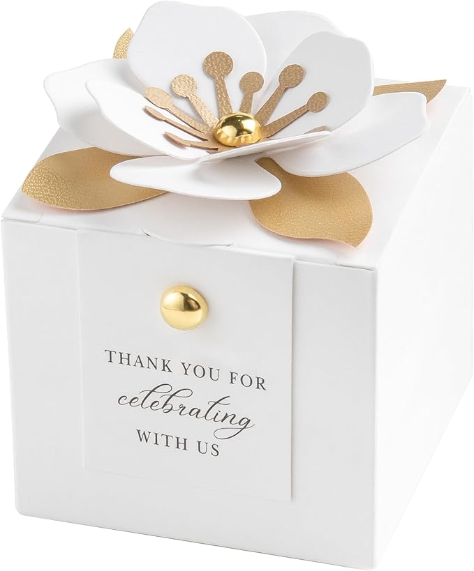 Gift Boxes 20 Pack White Candy Favor Boxes with Floral Decor and Tags