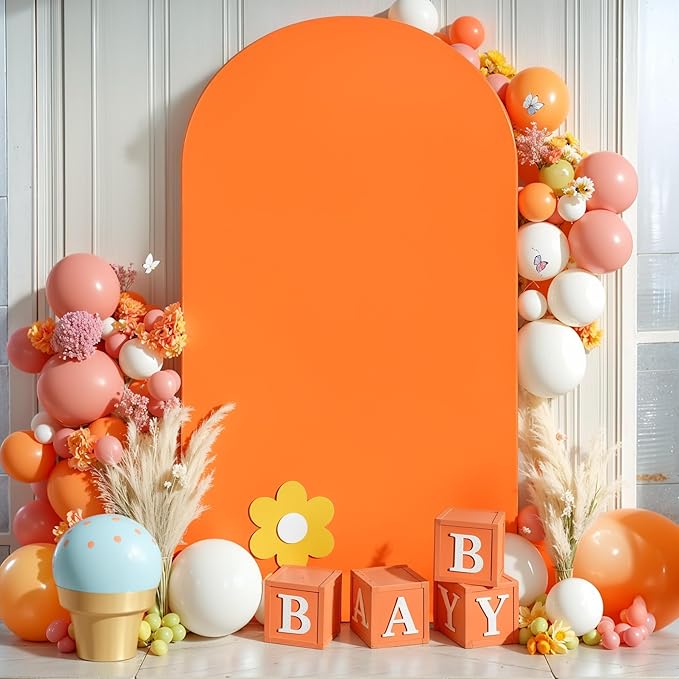 6FT Orange Arch Backdrop Cover - Polyester Fitted Wedding Arch Stand Covers Round Top Chiara Arch Backdrop Cover for Birthday Party Banquet Photo Background Decoration