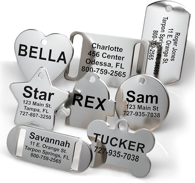 Providence Engraving Custom Engraved Stainless Steel Pet ID Tags - Personalized Front and Back Identification, for Large or Small Cats and Dogs, Star, Regular