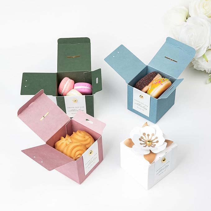 Gift Boxes 20 Count Olive Green Floral Candy Favor Boxes with Tags