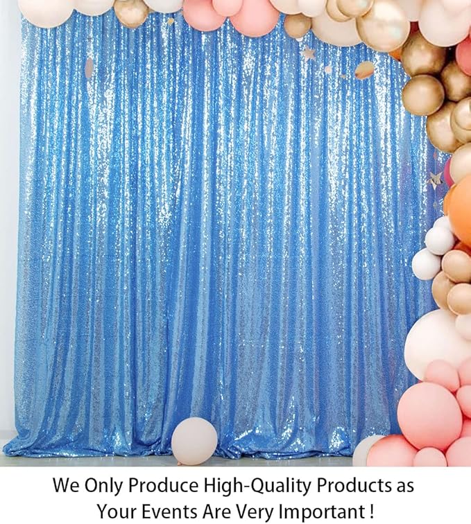 ShinyBeauty Baby Blue Sequin Backdrop 10FTx10FT - Sparkling Light Blue Wedding & Party Photo Background