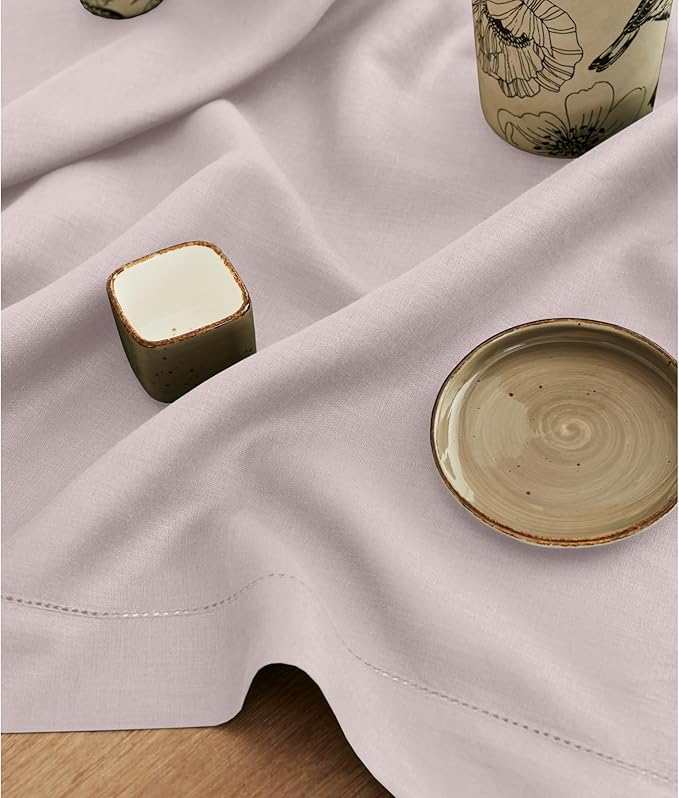 Solino Home Linen Lilac Table Runner 120 Inches Long - 100% Pure Linen Hemstitch 14 x 120 Inch Table Runner for Dining, Fall, Autumn, Thanksgiving, Christmas - Classic Hemstitch