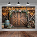 7x5ft Country Wedding Photography Backdrop Rustic Barn Door Photography Backdrop Farmhouse Pink Flower Cabin Wooden Birthday Baby Shower Wedding Bridal Party Banner Photo Booth Props Background