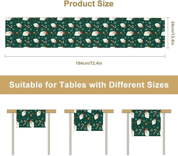 Christmas Table Runner,Seasonal Winter Xmas Holiday Green Table Cloth Kitchen Dining Table Decoration for Home Party Decor 13x108 Inch