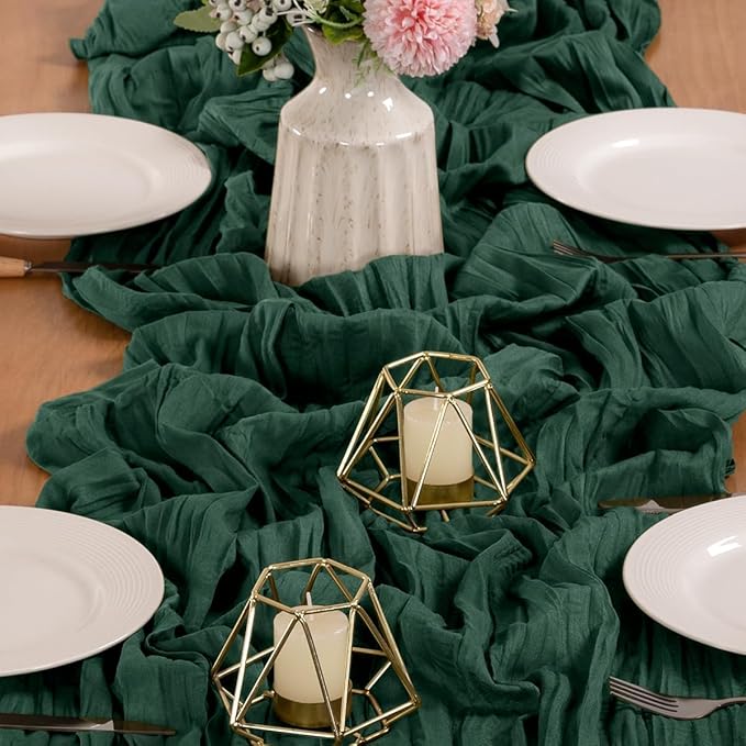 MLMW 6 Pack Christmas Table Runner Cheesecloth Emerald Green Table Runner Boho Cheese Cloth Gauze 160 inch Rustic Table Runner 13.3ft for Party Wedding Baby Bridal Shower Birthday