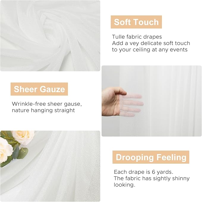 Wokceer Wedding Arch Draping Fabric 28.7" x 20FT Ivory Drapes Sheer Fabric Backdrop Arch Draping Fabrics for Wedding Ceremony Birthday Party Bridal Shower Decoration