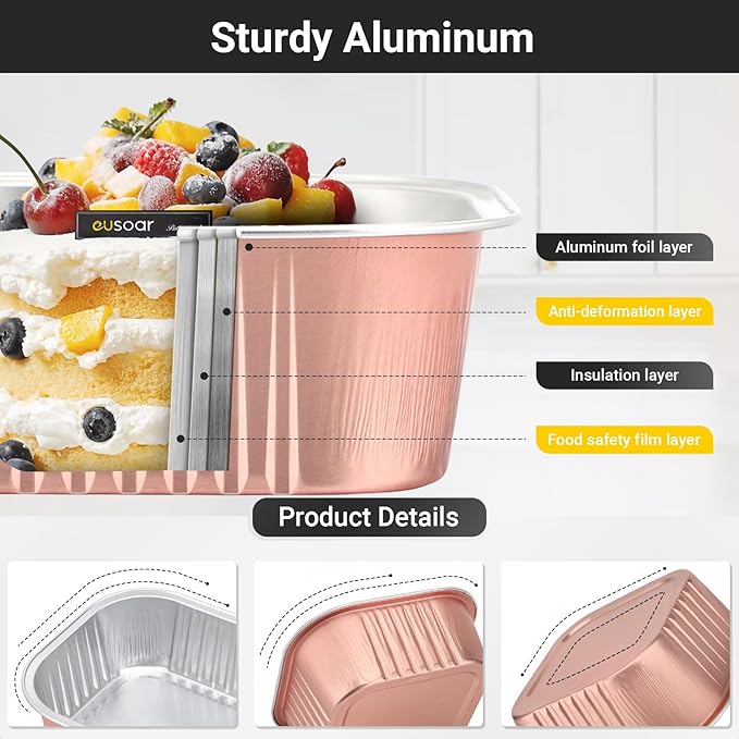 Baking Cups with Clear Lids, Rose Gold Ramekin Style, 50 Count