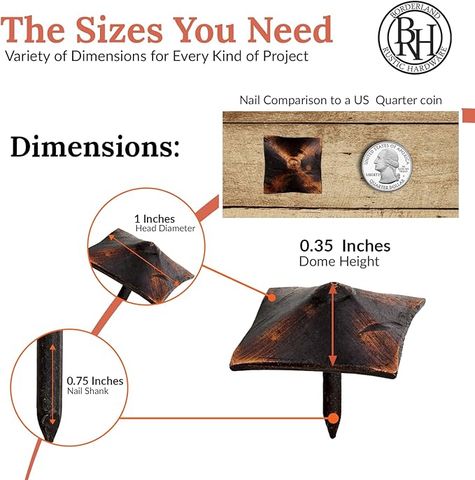 100 Pack 1" Square Head Iron Clavos Decorative Nails – Oil Rubbed Bronze – Handmade Rustic Square Fasteners for Farmhouse Shutter, Barn Door, Shutters, and Gates – Ornamental Wood Accent
