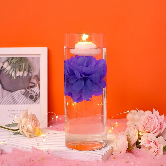 Vase Fillers: 24 Purple Floating Flowers and White Floating Candles