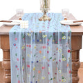 Embroidery Daisy Fall Thanksgiving Table Runner Florals, 3pcs – Blue