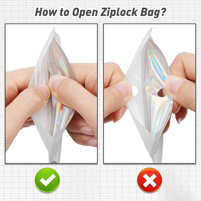 Funfery 100 Pack Gradient Holographic Bags,Resealable Bags with Zipper,Clear Window Packaging Pouchs,Foil Bag for Food Storage,Small Business,Sample Jewelry Bag(5.5×7.9In,White Black)