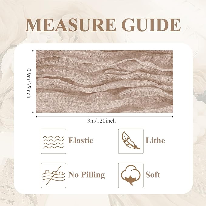 Asee'm 6pcs Cheesecloth Table Runner 120 Inches Long Nude Pink Boho Gauze Cheese Cloth Runner 10FT Rustic Sheer Table Runners for Christmas Wedding Party Baby Shower Spring Easter Decoration