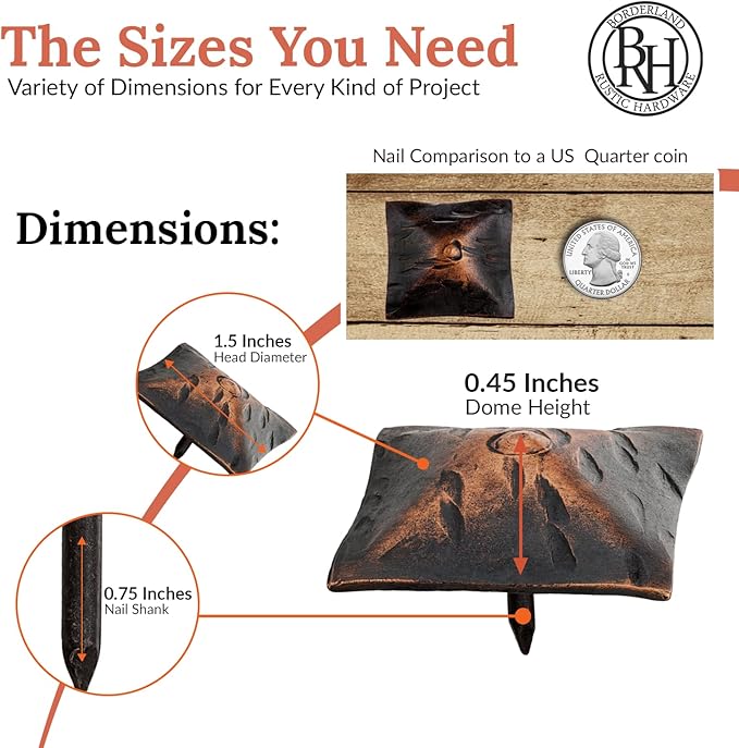 50 Pack 1.5" Square Head Iron Clavos Decorative Nails – Oil Rubbed Bronze – Handmade Rustic Square Fasteners for Farmhouse Shutters, Faux Wood, Barn Doors, Shutters, Gates – Ornamental Wood Accent