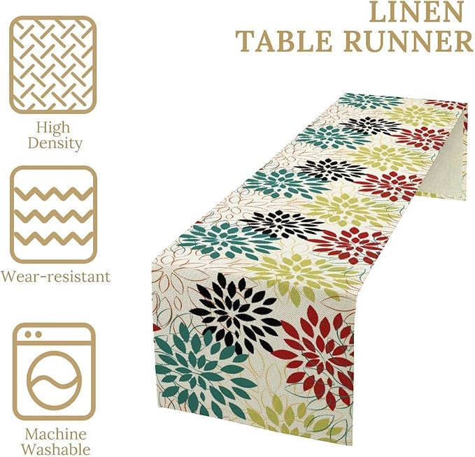 Abstract Red Dahlia Vintage Table Runner, Geometric Lines Mid Century Vintage Modern Colorful Table Runner for Party Kitchen Dining Living Room Laundry Room Decor, 13x120 Inch