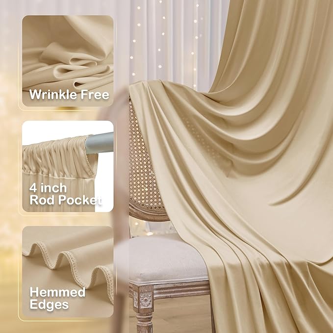8 Panels Beige Backdrop Curtains for Party Background, Wrinkle Free Beige Photo Curtains Backdrop Drapes Back Drop Cloth for Wedding Birthday Photography Baby Shower Decor, 40ftx10ft