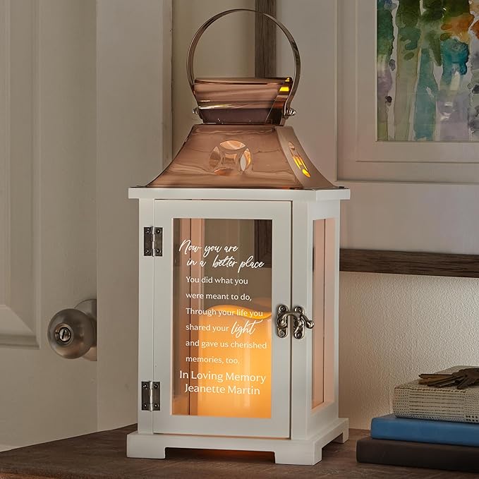 Decorative Candle Lantern, Personalized Memorial, Wood and Copper Finish
