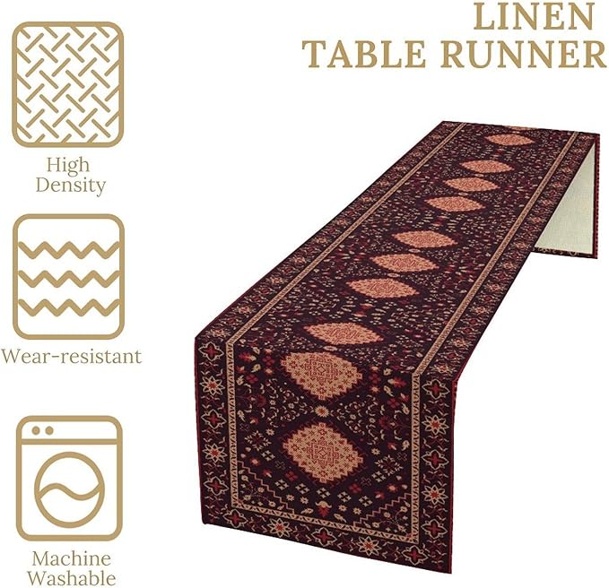 Vintage Boho Aztec Table Runner, Rustic Farmhouse Magical Kitchen Dining Home Party Table Decor 13x36in