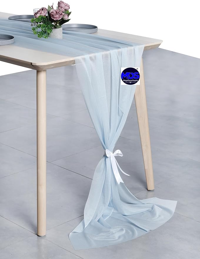 MDS Halloween Chiffon Table Runner - 5 Pack, 29 x 170 Inches, 14ft Each - Sheer Spooky Table Runners for Haunted House Parties, Trick-or-Treat Tables, Witchy Décor, Wedding & Events - Baby Blue