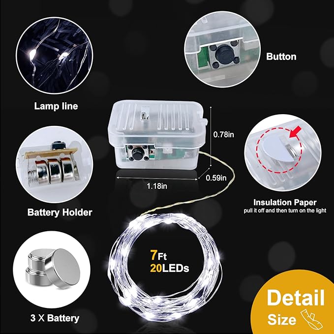 pozzolanas 50 Pack White Battery Operated String Lights - 7ft Waterproof Fairy Lights with 20 LEDs for Home, Mason Jar, Party, Wedding, Halloween, Christmas Decorations