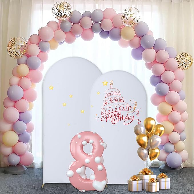 Party Backdrop Arch Stand Set, 3 Pieces, White Powder Coated Metal