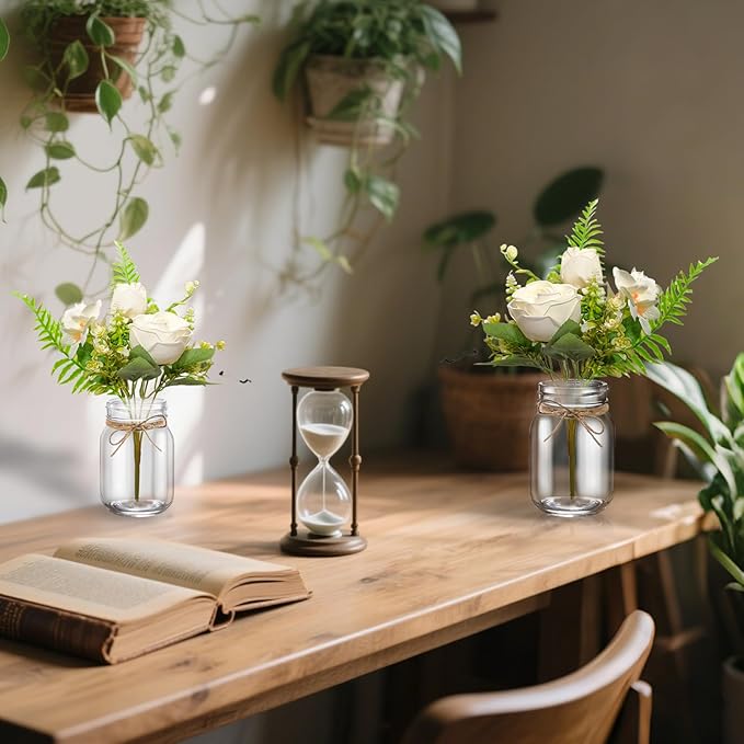 12 Pcs Mason Jar Table Centerpiece Floral Table Centerpiece Vases with Flower for Wedding Reception Party Decor