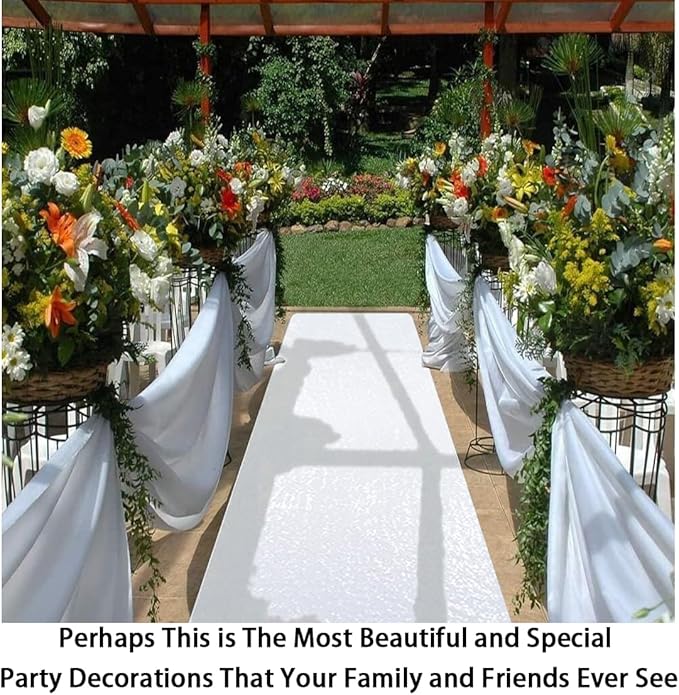 Sequin Aisle Runner, White, 3 x 15 Ft Rectangular for Weddings