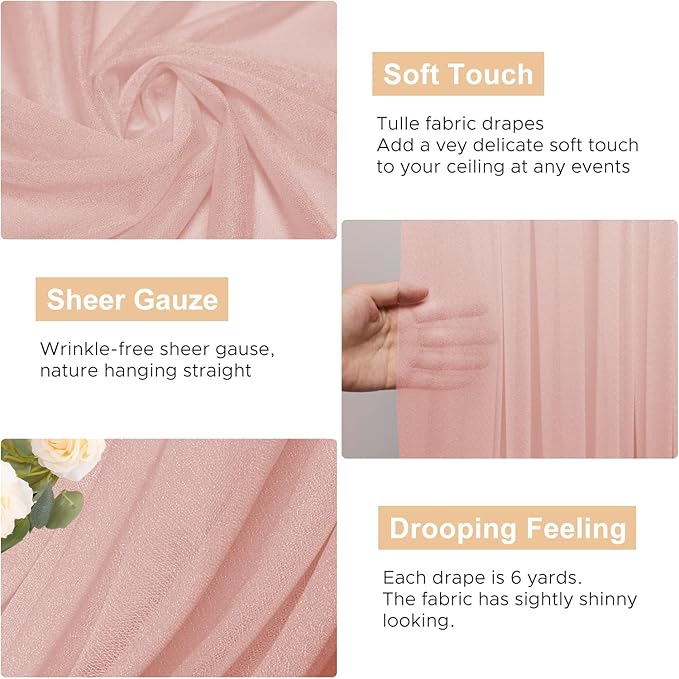 Wokceer Blush Wedding Arch Draping Fabric Backdrop 4 Panels 28.7" X 20FT Sheer Drapes Fabric for Wedding Arbor Ceremony Party
