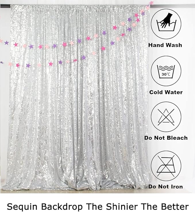 ShiDianYi Sequin Backdrop Silver 2 Panels 4FTx10FT Backdrops for Photography Shimmer Photo Backdrop for Birthday Sparkle Wedding Drapes Glitter Curtains Background
