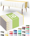 Pureegg Plastic Table Cloth Disposable 10 Pack, 54 x 108 Inch, Table Runner Style, Graduation Decorations 2025, Party Tablecloths, Rectangle, Plastic Cover, Leakproof & Sturdy, White Gold