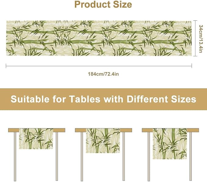 Bamboo Table Runner,Green Plant Leaf Pattern Table Cloth Kitchen Dining Table Home Party Decoration 13x72 Inch