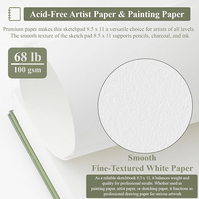 Sketch Book 8.5 x 11, Sketch Pad, Pack of 1 (68lb/100gsm), 100 Sheets Spiral Sketchbook, Acid Free Drawing Paper, Sketch Pads for Drawing for Adults, Art Paper for Drawing and Painting for Kids.