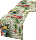 Parrot Table Runner,Tropical Palm Leaf Colorful Macaw Bird Watercolor Print Tablecloth Burlap for Hotel Indoors Outdoor Dining Room Kitchen Home Decor,W13X L90 in