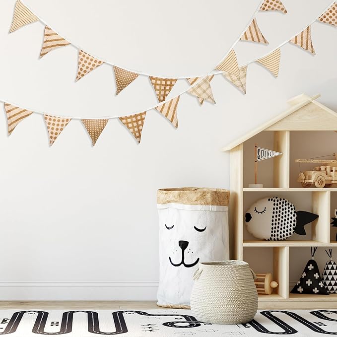 Pennant Banner Set, 2 Cotton Garlands with 10 Flags Each, Vivid Colors