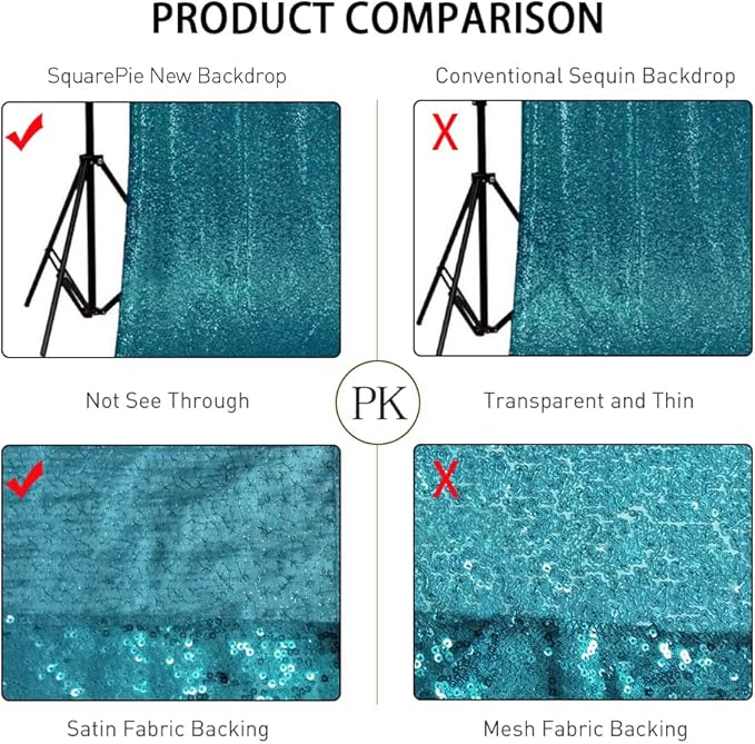 SquarePie Sequin Backdrop Curtain Not See Through Thick Glitter Background for Party 10FT x 10FT Teal