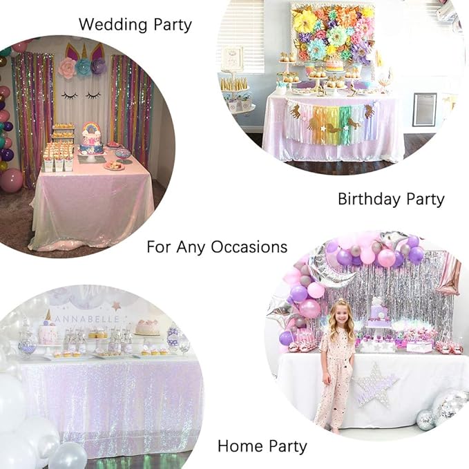 QueenDream Iridescent White Sequin Tablecloth 60 x102 Inch Mermaid Rectangle Tablecloth Overlay for Wedding Birthday Parties Decorations
