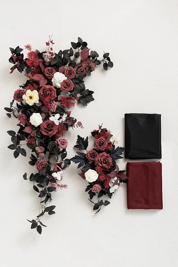 Artificial Flower Arch Decor Set in Black and Burgundy, 4-Piece